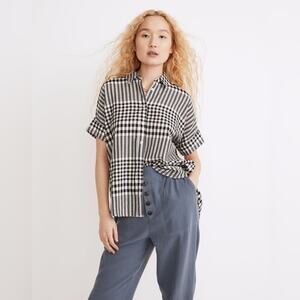 Madewell Courier Pintuck-Back Shirt Double-Faced Plaid Black & White VGUC XSmall